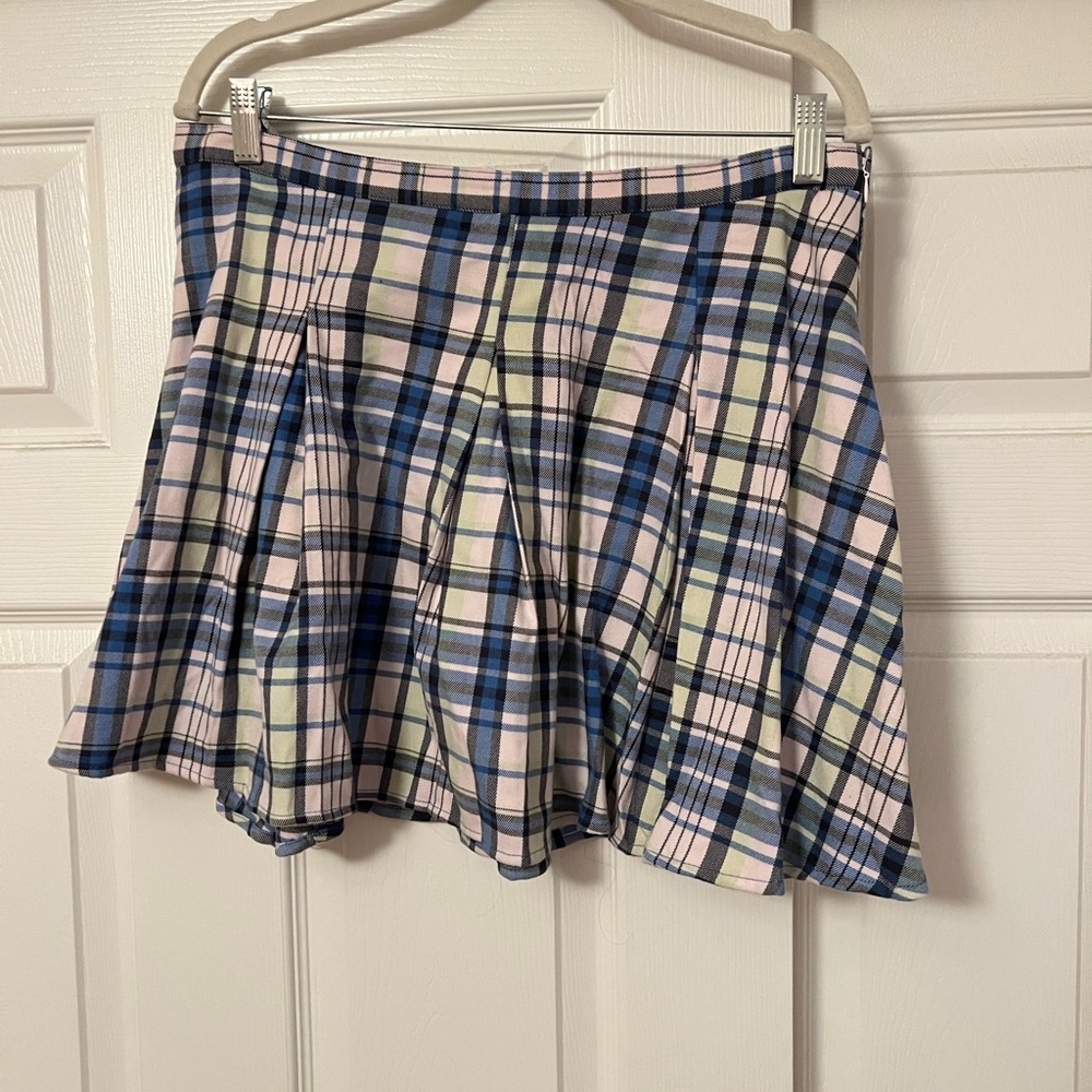 SO Checkered Mini Skirt in Blue and Pink